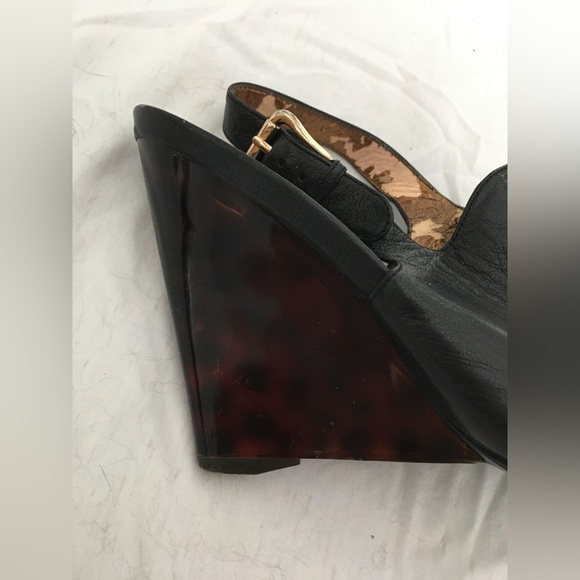 Y2k Nine West open toe sling back bootie black leather leopard clear heel - Picture 9 of 11